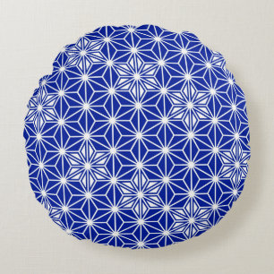 Coussins Ronds motif Asanoha japonais - bleu cobalt