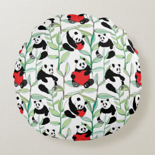 Coussins Ronds motif avec de beaux pandas avec des coeurs