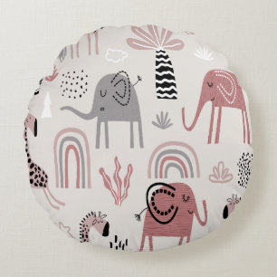 Coussins Ronds motif avec des éléphants et des girafes mignons gé