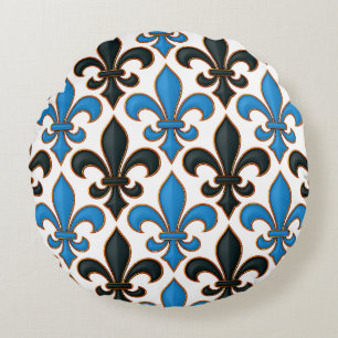Coussins Ronds Motif baroque fleur de lis noir bleu Design