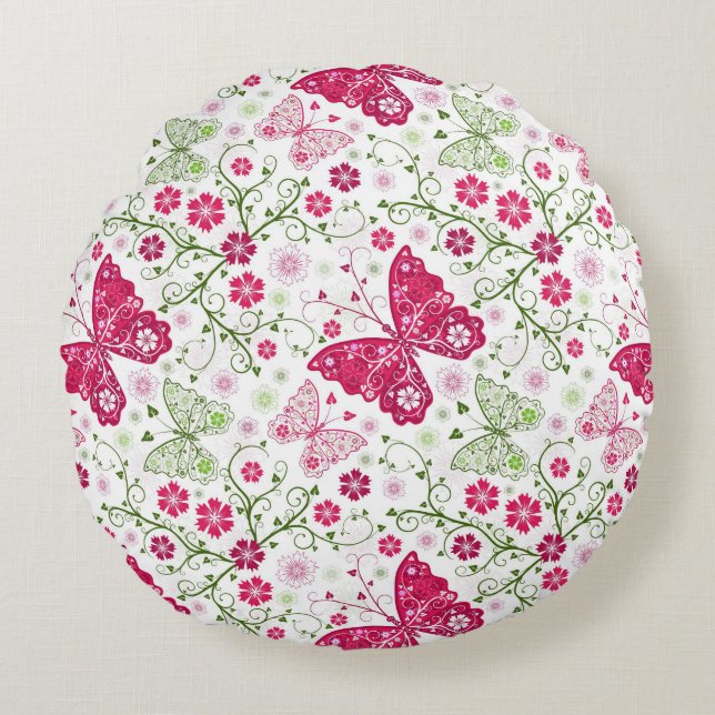 Coussins Ronds Motif blanc floral (Devant)