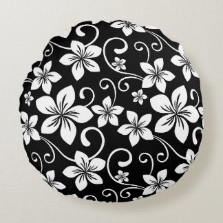 COUSSINS RONDS MOTIF BLUE HAWAÏ EN NOIR