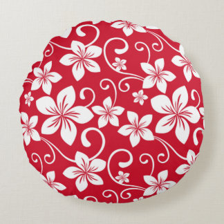 COUSSINS RONDS MOTIF BLUE HAWAÏ EN ROUGE