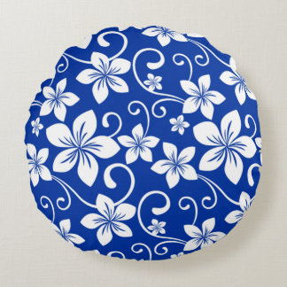 COUSSINS RONDS MOTIF BLUE HAWAÏ EN ROUGE