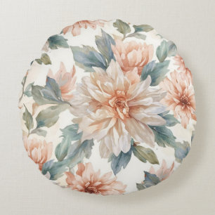 Coussins Ronds Motif botanique à l'aquarelle de fleurs de chrysan