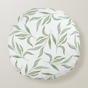 Coussins Ronds Motif botanique de feuilles à l'aquarelle vert sau