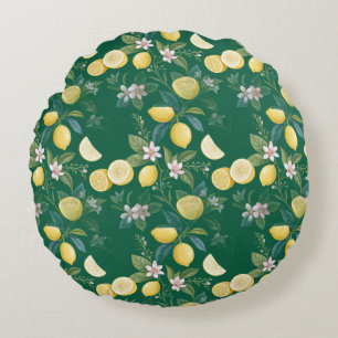 Coussins Ronds Motif botanique floral au citron frais