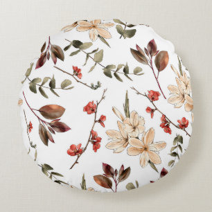 Coussins Ronds Motif botanique sans couture avec fond blanc