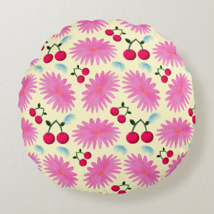 Coussins Ronds Motif Cerise Floral Rose Clair Mignon Kawaii