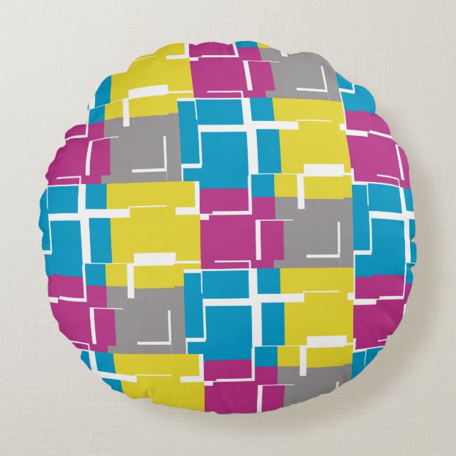Coussins Ronds Motif cool violet bleu jaune gris (Devant)