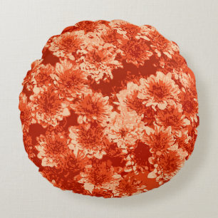 Coussins Ronds Motif Dahlia Graphique Moderne, Mandarin Orange
