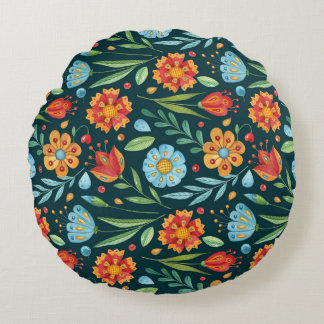 Coussins Ronds Motif d'aquarelle illustrée à la main
