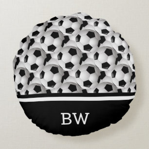 Coussins Ronds Motif de balle de soccer noir noir