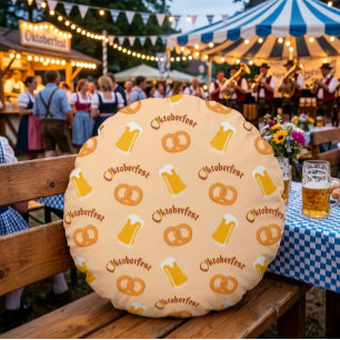 Coussins Ronds Motif de bière et de bretzel d'Oktoberfest 