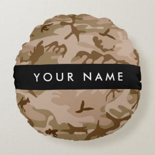 Coussins Ronds Motif de camouflage du désert, Votre nom, Personna