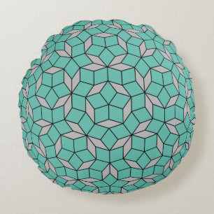 Coussins Ronds Motif de carrelage de Penrose arrondi, turquoise