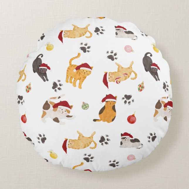 Coussins Ronds Motif de chat de vacances mignon (Devant)
