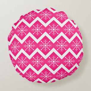Coussins Ronds Motif de Chevron de flocons de neige de Noël rose