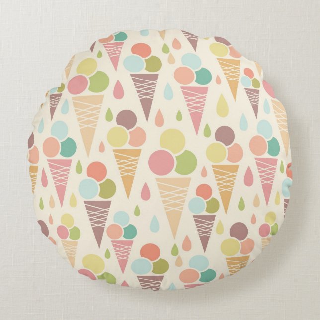 Coussins Ronds Motif de cornets de crème glacée (Devant)