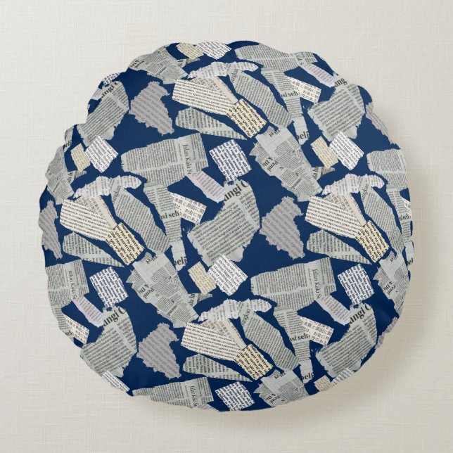 Coussins Ronds Motif de coupure de journal 01x4.b DBlue (Devant)