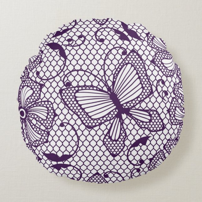 Coussins Ronds Motif de dentelle avec des papillons (Devant)