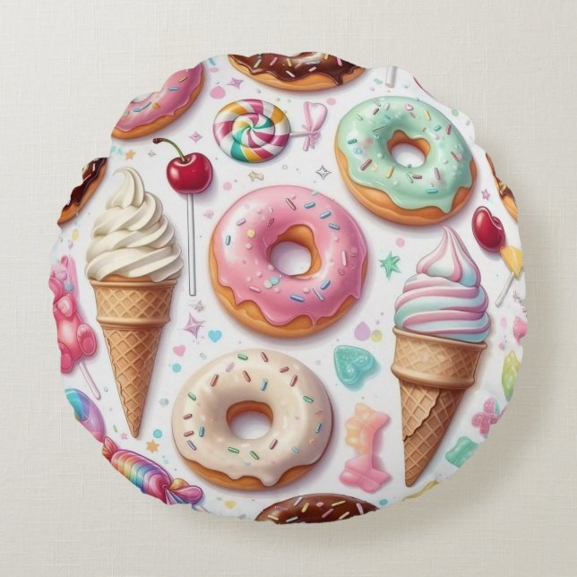 Coussins Ronds Motif de dessert coloré Kawaii (Devant)