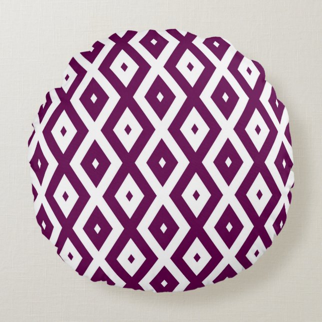Coussins Ronds Motif de diamant blanc et violet de prune (Devant)