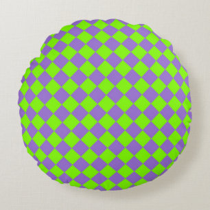 Coussins Ronds Motif de diamant Purple Green Checker