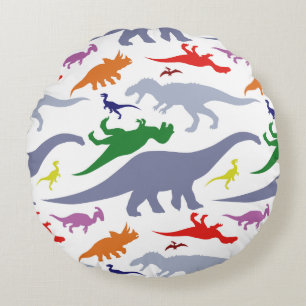 Coussins Ronds Motif de dinosaure coloré (clair)