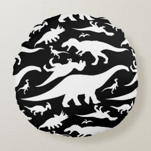 Coussins Ronds Motif de dinosaures noir et blanc