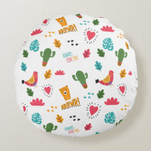 Coussins Ronds Motif De Dodle Coloré Animaux Et Mots