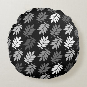 Coussins Ronds Motif de feuille aînée noir blanc gris