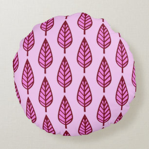Coussins Ronds Motif de feuille de hêtre - rose et bordeaux