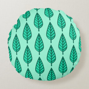 Coussins Ronds Motif de feuille de hêtre - Turquoise et aqua