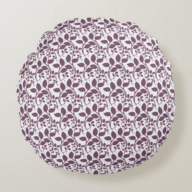 Coussins Ronds Motif de feuille violet foncé, élégante impression (Devant)