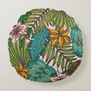 Coussins Ronds Motif de feuilles tropicales - Décoration florale 
