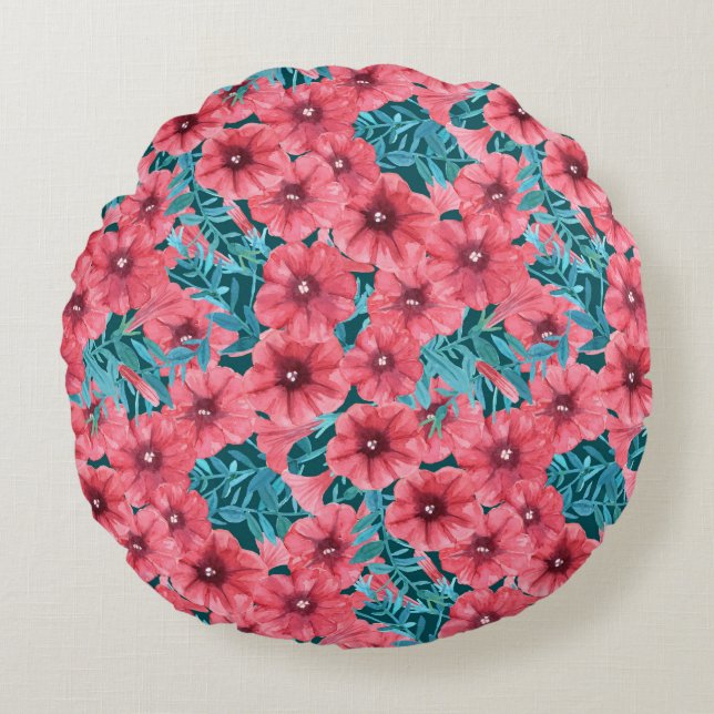 Coussins Ronds Motif de fleurs de pétunia rouge (Devant)