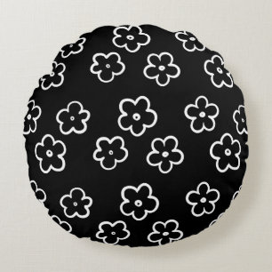 Coussins Ronds Motif de fleurs noir et blanc