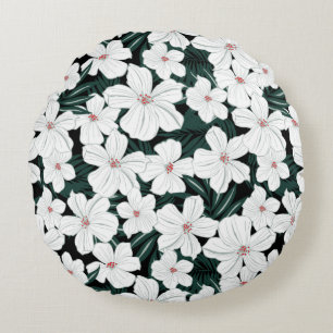 Coussins Ronds Motif de fleurs tropical blanc