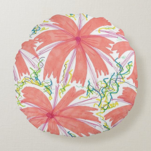 Coussins Ronds Motif de fleurs tropicales de Sunburst (Devant)