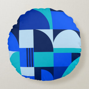 Coussins Ronds Motif de formes géométriques abstraites bleues mod