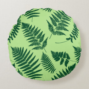 Coussins Ronds Motif de fougère de bois, émeraude et vert clair