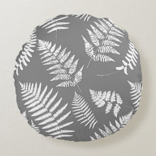 Coussins Ronds Motif de fougères de bois, gris / gris et blanc