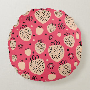 Coussins Ronds Motif de fraise rose : design doux et homogène