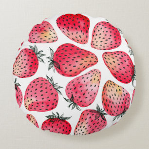 Coussins Ronds Motif de fraises d'aquarelle.