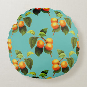 Coussins Ronds Motif de fruits de pêche vintage orange turquoise