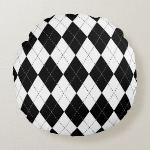 Coussins Ronds Motif de Jacquard géométrique noir blanc