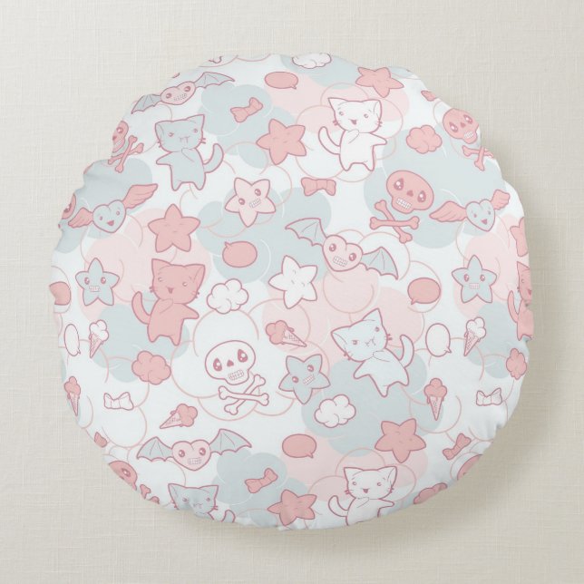 Coussins Ronds motif de kawaii avec le griffonnage (Devant)