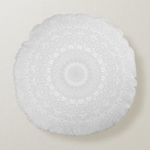 Coussins Ronds Motif de mandala géométrique blanc sur blanc