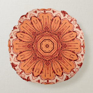 Coussins Ronds Motif de marguerite géométrique en Mandarin Orange